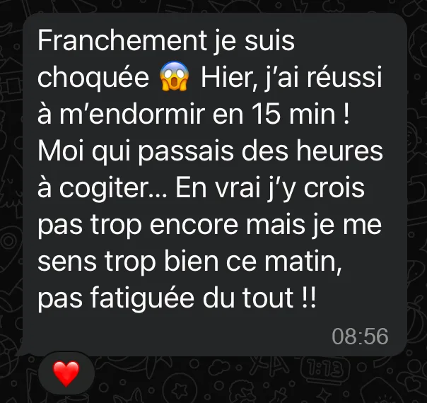 Capture d'un témoignage WhatsApp sur SLEEP CALM®