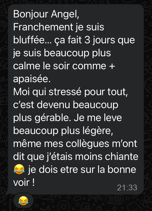 Capture d'un témoignage WhatsApp sur SLEEP CALM®