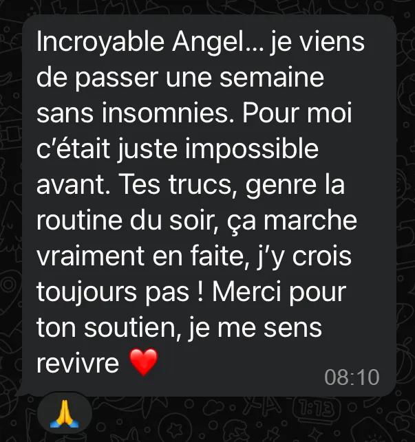 Capture d'un témoignage WhatsApp sur SLEEP CALM®