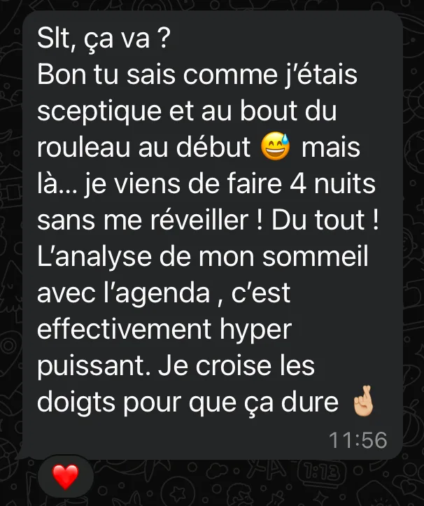 Capture d'un témoignage WhatsApp sur SLEEP CALM®