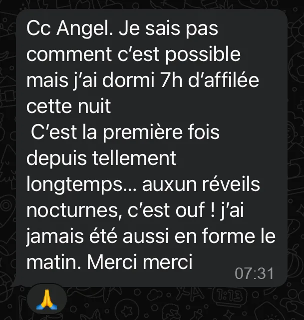 Capture d'un témoignage WhatsApp sur SLEEP CALM®
