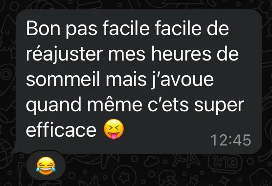 Capture d'un témoignage WhatsApp sur SLEEP CALM®