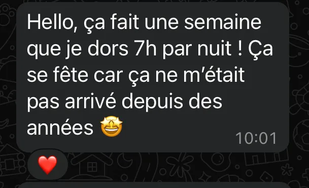 Capture d'un témoignage WhatsApp sur SLEEP CALM®