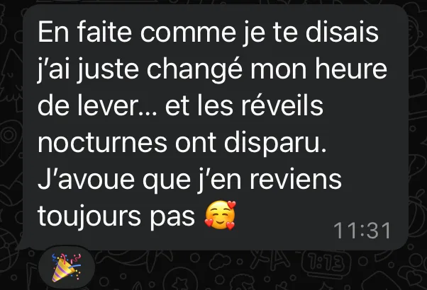 Capture d'un témoignage WhatsApp sur SLEEP CALM®